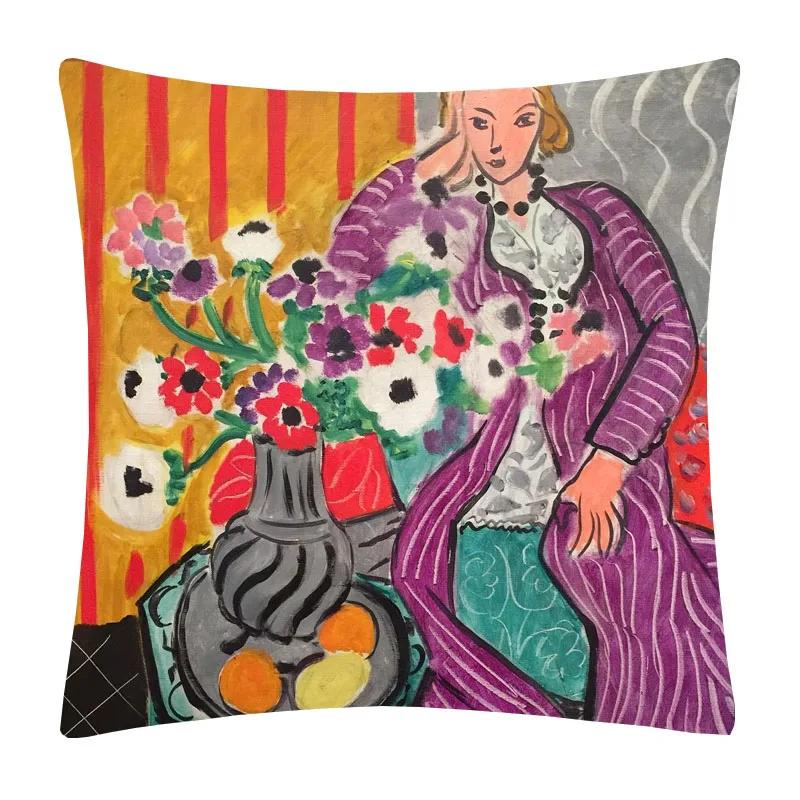 Henri Matisse Printed Cushion Cover Portrait Oil Art Painting Decorative Pillowcase Home Decor Polyester Cotton Linen 45X45cm
