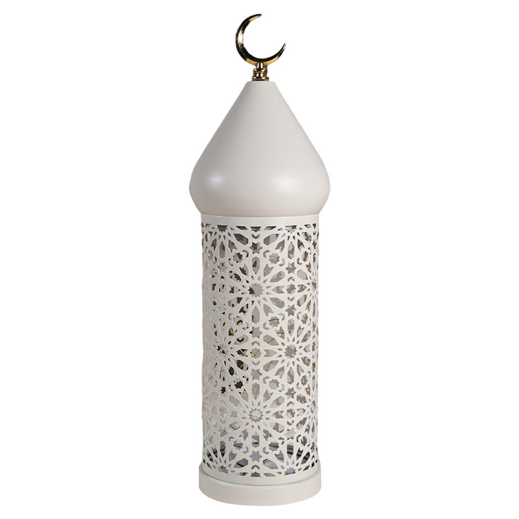 LED Hollow Iron Lantern Anti-Scratch Ramadan Metal Ornaments Lamp Warm Light Candle Holder Tea Light for Living Room Shelf Desk