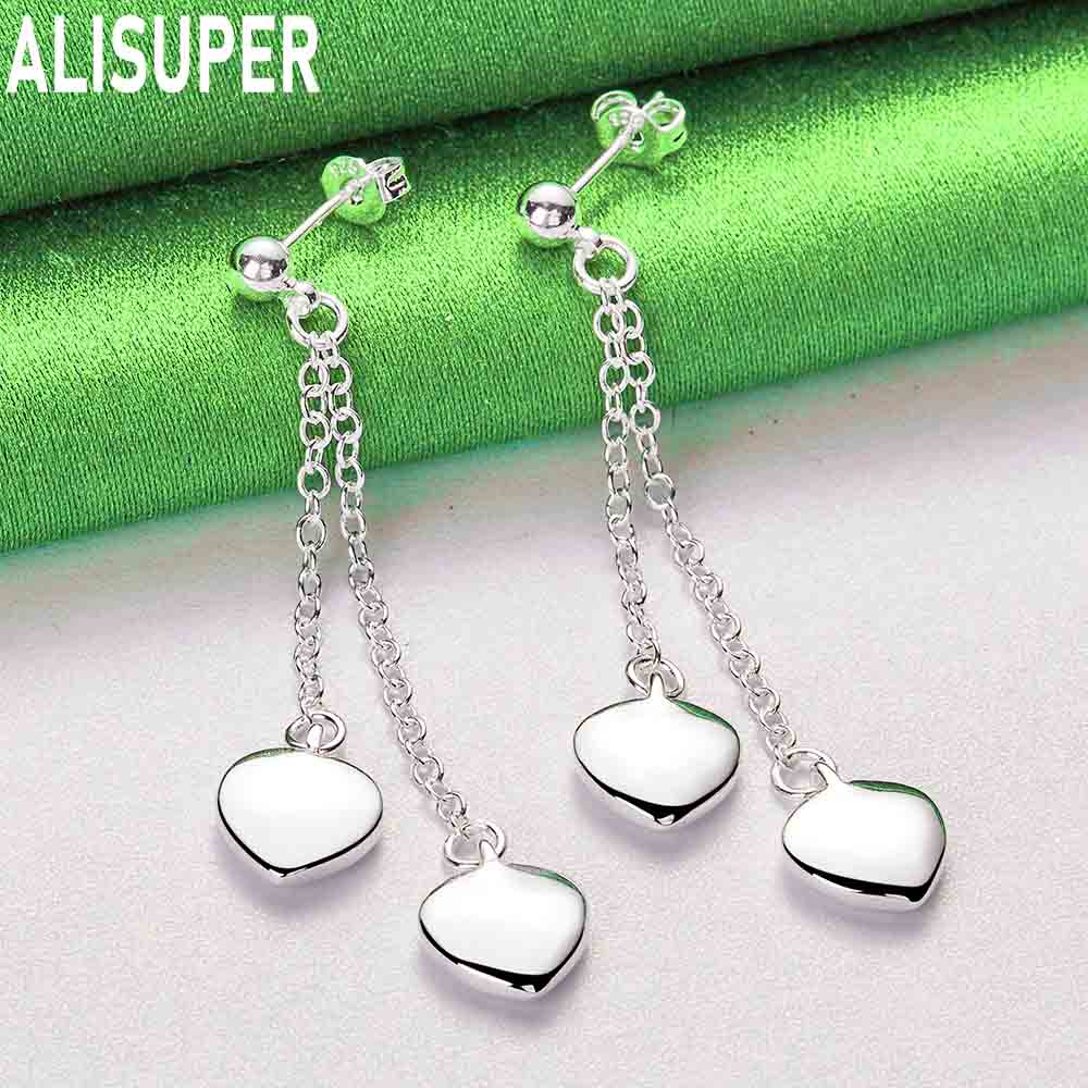 Exquisite 925 Sterling Silver Double Heart Pendant Earrings - Fashionable Gift Jewelry