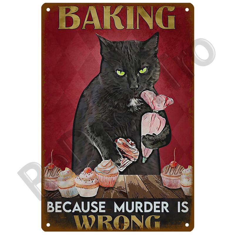 Retro Black Cat Metal Vintage Poster Funny Dog Wall Art Pet Sign Cafe Mural Plaque Metal Sign Tin Sign Plate Bathroom Home Decor