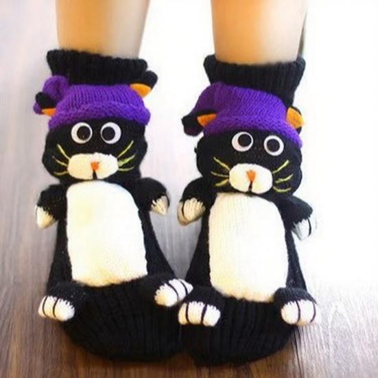 1 Pair Knitted Animal Socks Autumn Winter Thick Warm Knitting 3D Animal Doll Mid-calf Socks Women Stretch Home Floor Carpet Sleeping Socks