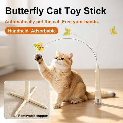 Automatischer Katzen-Teaser Schalterbares Schmetterlingsmuster Katzen-Teasing-Stab 360° Drehbar Selbstunterhaltend Lindert Interaktives Haustier-Katzen-Spielzeug