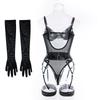 European and American Women Sexy Sheer See Through Bodysuit Patchwork Mesh Lingerie Shapewear with Straps and Gloves
