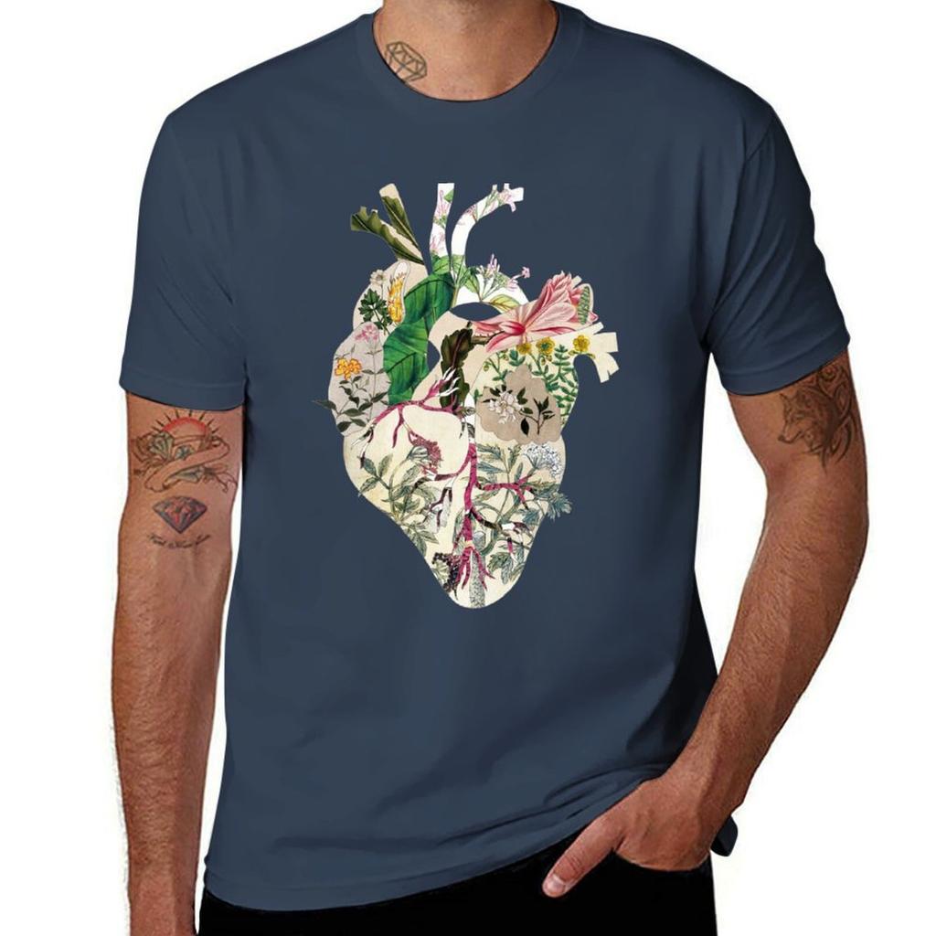 Vintage Botanical Heart Sunshine Tshirt Sports Casual Short Sleeve Cotton Tee