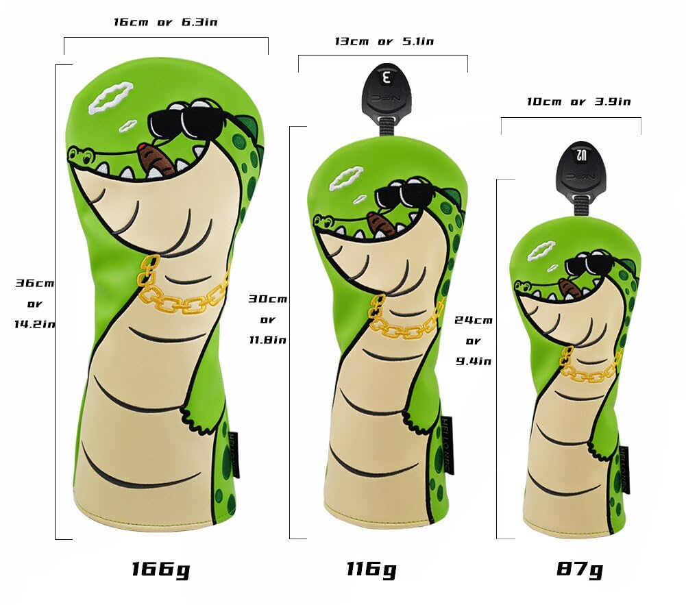 Golf headcovers for drivers woods and utilities Crocodile design with sunglasses wood cover (460cc, 440cc), (FW), (UT). (1 included).