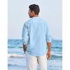 Macsivo Cotton Blend Solid Casual Short Kurta For Men Long Sleeve Mandarin Collar Stylish Shirt Kurta For Men Sky