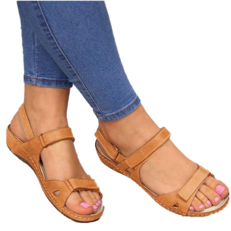 Large size 20 fish mouth flat bottom Velcro breathable slope heel open toe casual sandals women