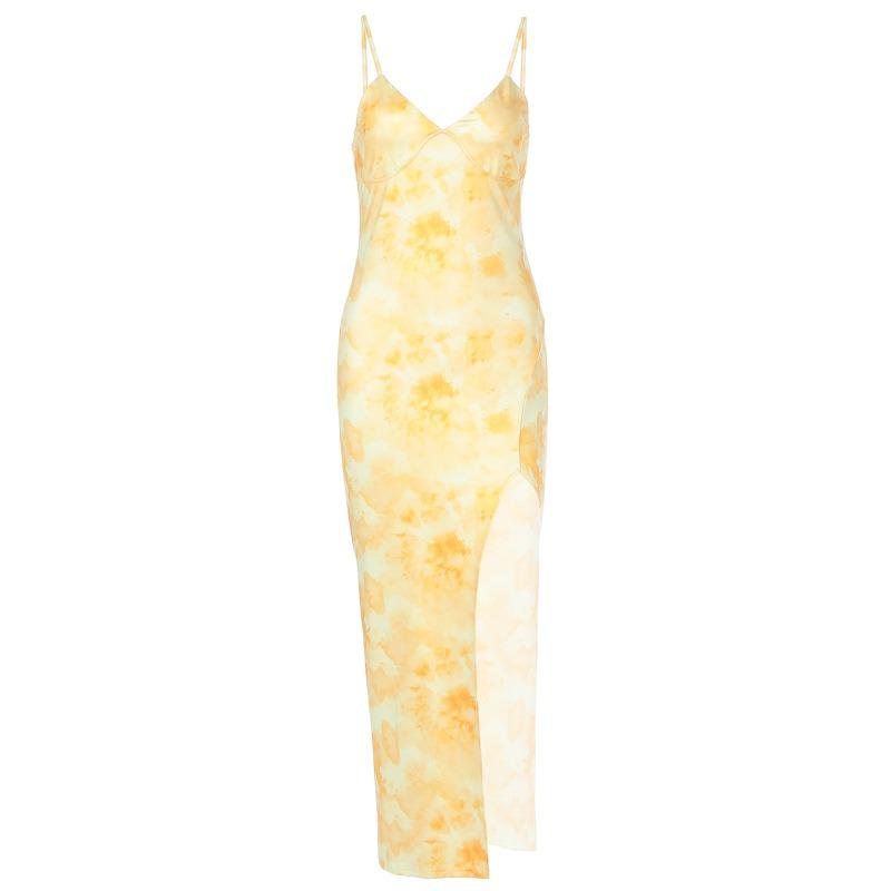 Abito Moda Estivo Donna Nuova Stampa Bodycon con Spacco Senza Maniche a Bretelle
