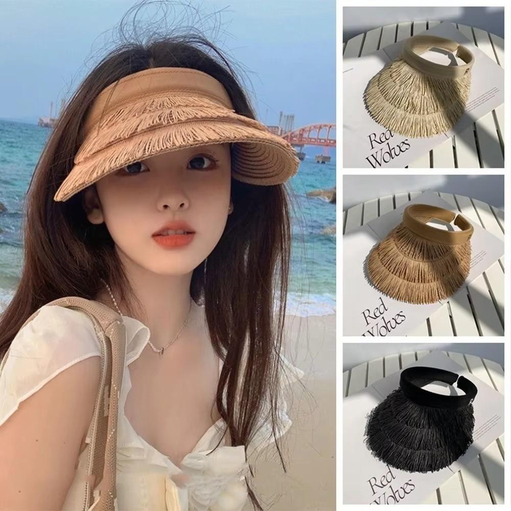 Fashion Tassel Design Straw Hats UV Protection Straw Braid Sunshade Cap Wide Brim Sun Hat Summer Outdoor Activities Use