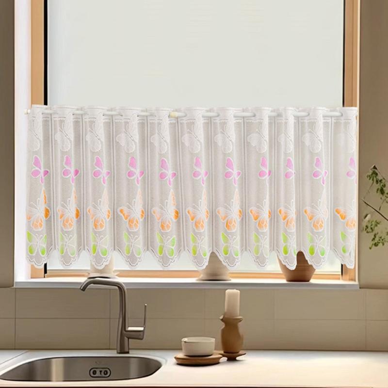Translucents Laces Short Valance Butterfly Design Tulle Short Curtain for Bedroom Living Room Dining Room Window