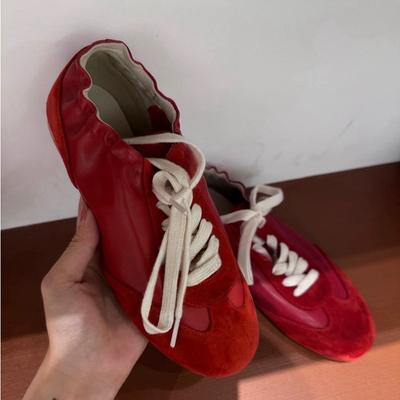 Wersja ze skóry owczej~ Koreańska wersja swobodnych i wygodnych elastycznych pasków płaskie koronki Dexun buty damskie nowe sportowe buty Forrest Gump