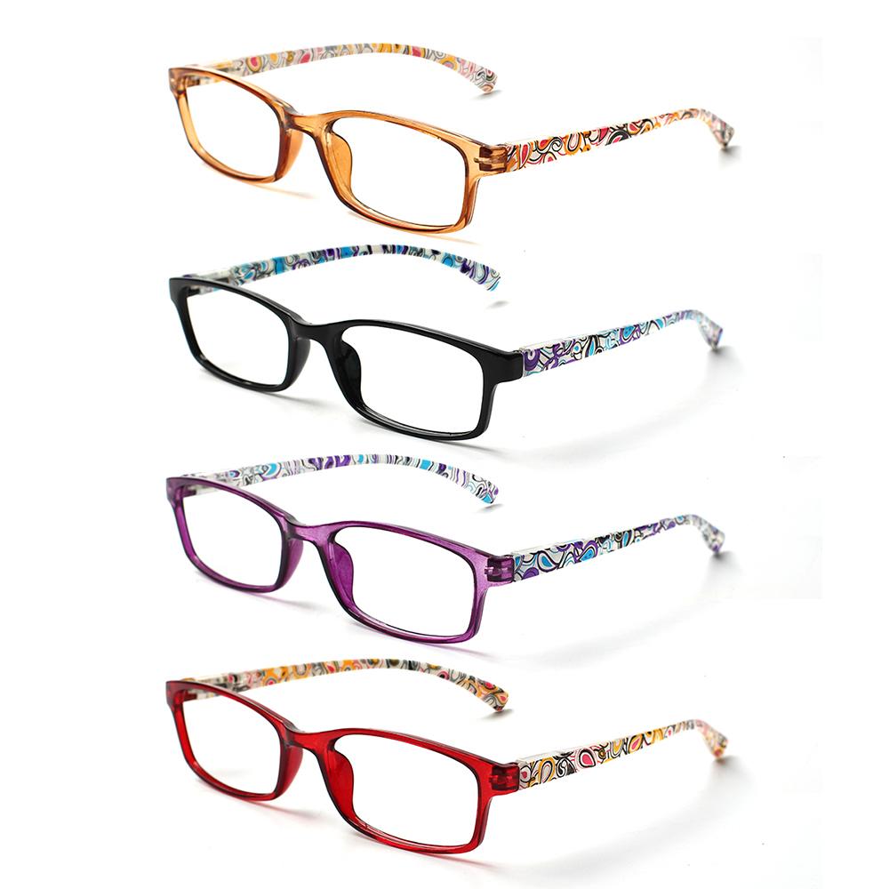 TUREZING 4 Pairs Presbyopia Eyeglasses Stylish Printed Pattern with Spring Hinges for Gentlemen Women Cheap Presbyopia Oval Clear Lenses