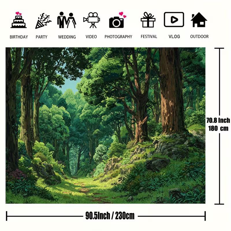2D Green Nature Forest Backdrop Anime Woodland Scenery Photo Booth Background