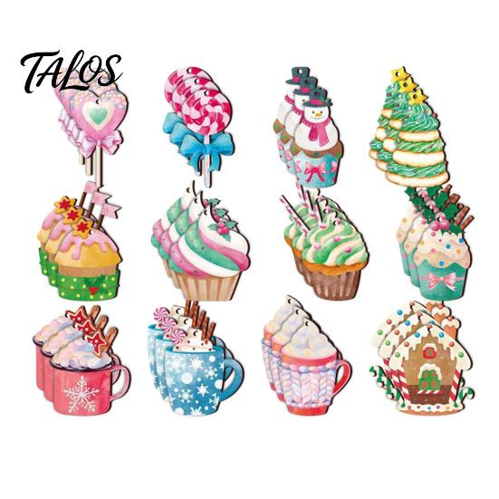 Holiday Hanging Pendants Christmas Wooden Ornament, Lollipop Cupcake Ice Cream Popsicle Cute Snowman Decor Decorations for Xmas Tree, Window,