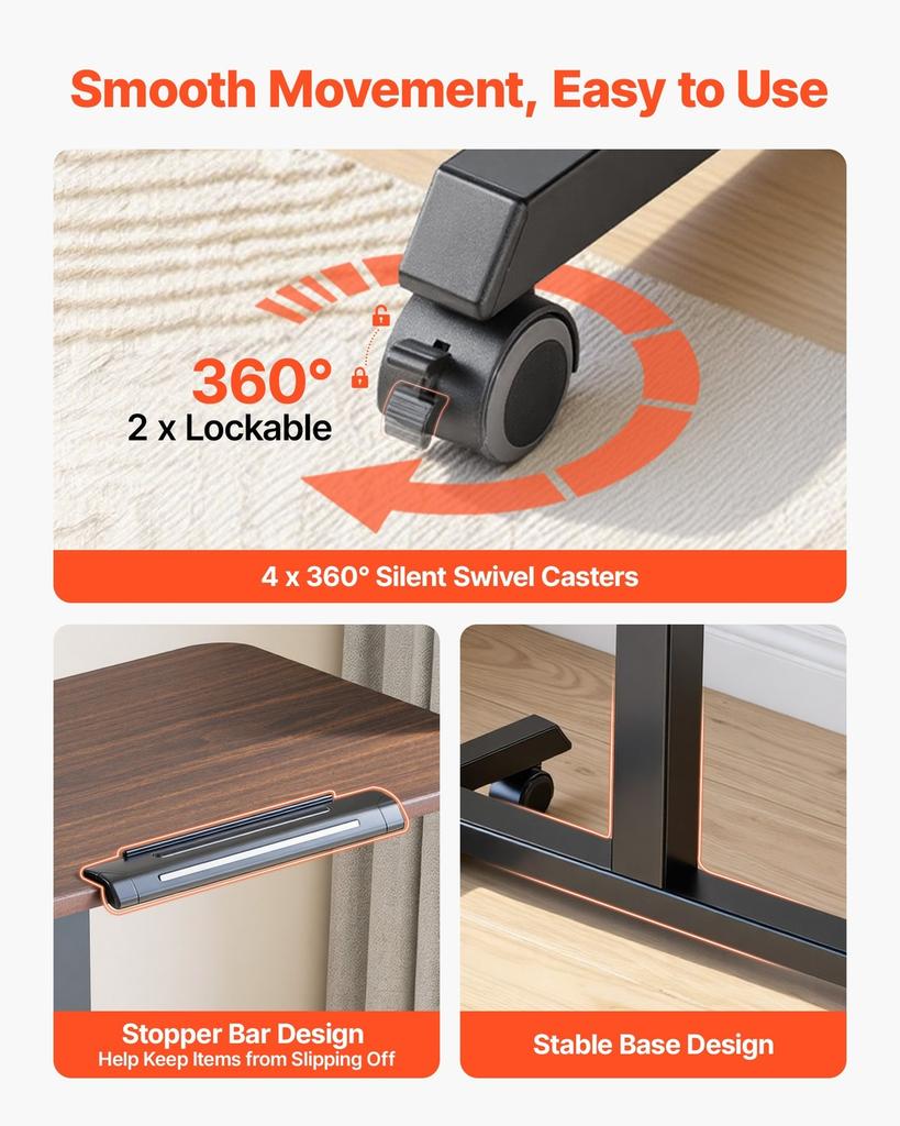 Standing Desk, Adjustable Height Mobile Stand Up Desk with Tilting Desktop, 650 x 480 mm Small Computer Sit Stand Rolling Workstation with 4 Casters,