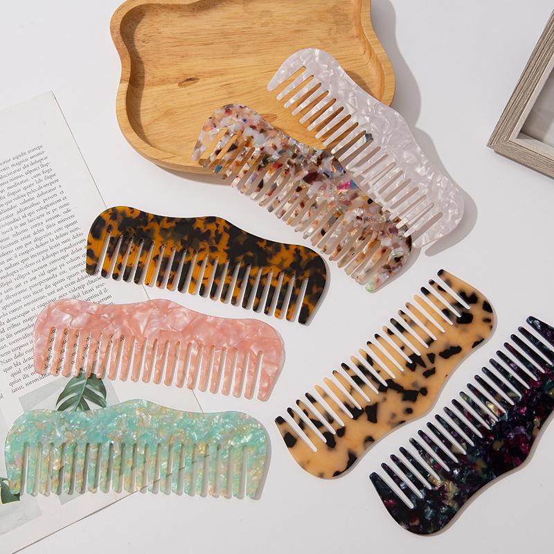 Daily Life Hairdressing Tail Cellulose Marble Pattern Hair Combs Wide Teeth Tortoise Shell Colorful Acetate Hair Combs for Women