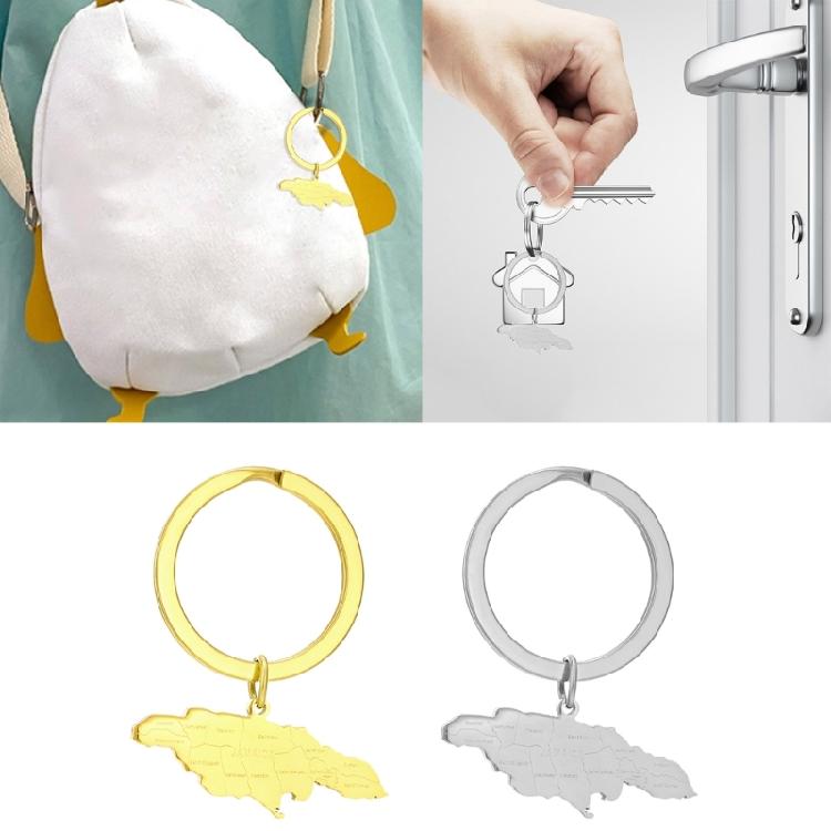 Jamaica Map Keychain Durable Bag Pendant Stainless Steel Jamaica Map Keyrings