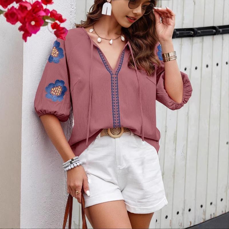 חולצות עגולות קצרות לאביב וקיץ, טופים רפויים לנשים