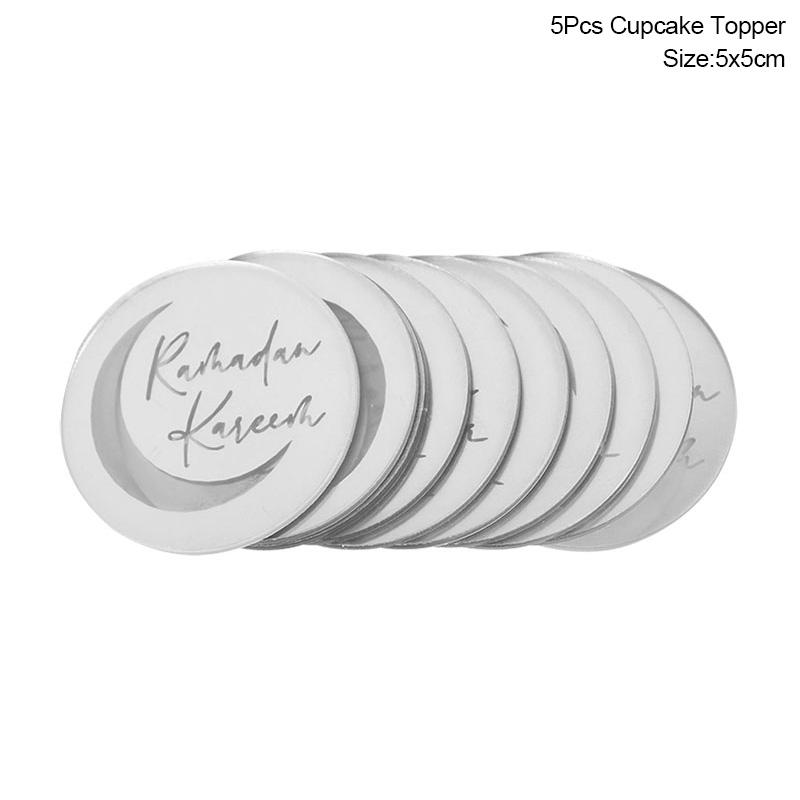 Golden Acrylic Eid Mubarak Cake Toppers Castle Moon CupCake Topper for Ramadan Mubarak Islamic Festival Party Cake Decorations