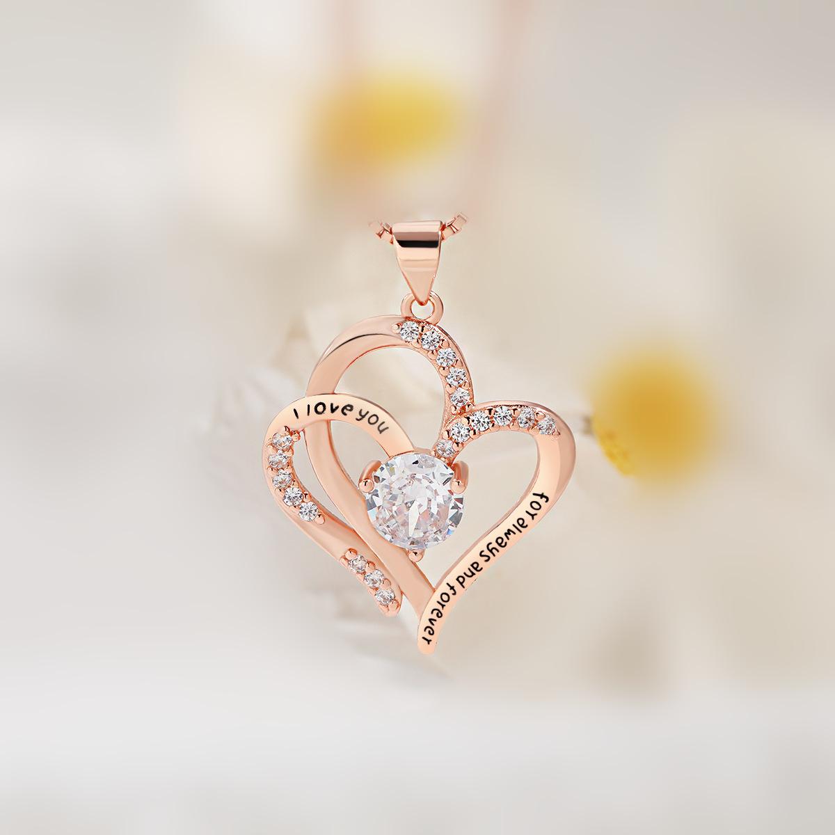 Women s Heart-to-Heart Double Heart Diamond Pendant Necklace in Japanese Korean Romantic Style