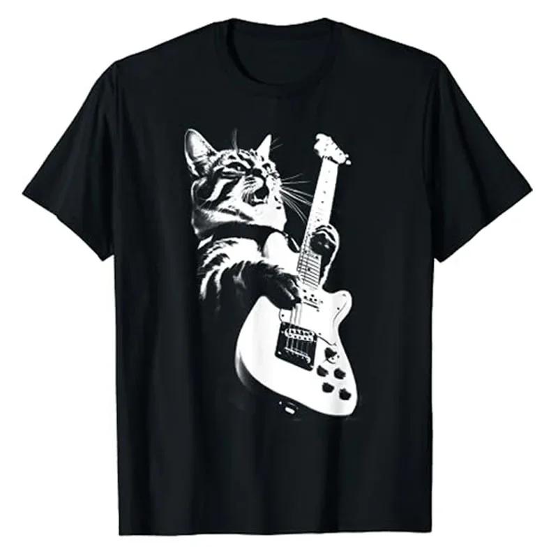 Lustige Gitarren-Katze Rock-Humor Katzenliebhaber Katze spielt Gitarre T-Shirt Muster T-Shirt süße Musik Rock Comic Kätzchen Kostüm Geschenk Oberteile