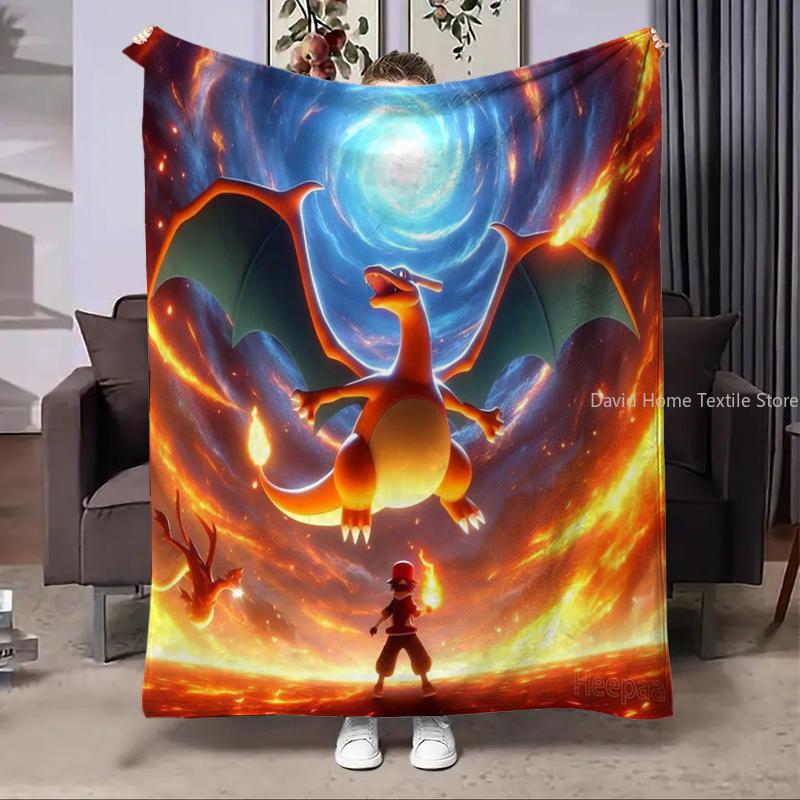 Charizard Pokemon Fire Dragon Anime Flannel Blanket Fluffy Children Adults Sofa Plush Bedspread Throw Lunch Blanket for Sofa Bed