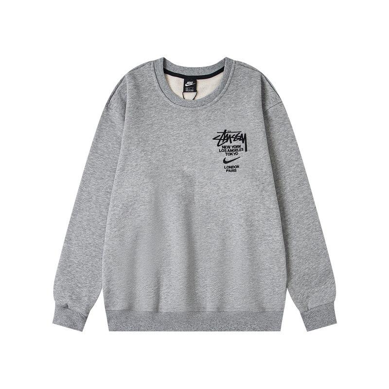 Cross-border Trendy Brand Stussy American Style Collaboration Series: Embroidered Letters Logo Loose Pullover Crew Neck with Fleece American Style