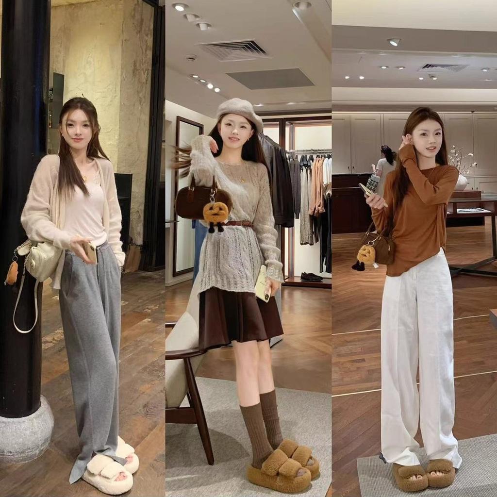 Height Increase of 5cm~ Soft Lazy Word with Fluffy Slippers Women's 2025 Autumn and Winter Muffin Thick-soled Cotton Slippers