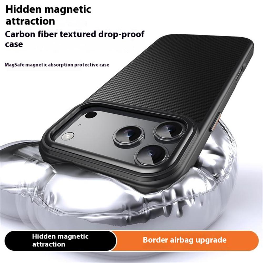 For iPhone 17 Pro Magnetic Case Compatible with MagSafe Carbon Fiber Texture PC + TPU Cover