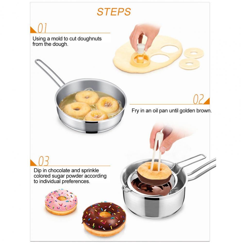 2Pcs Baking Molds Food Grade Larger Size With Dip Tongs Hollow Bake PP Material Donut Cutters Baking Mould Makers Kitchen Supply