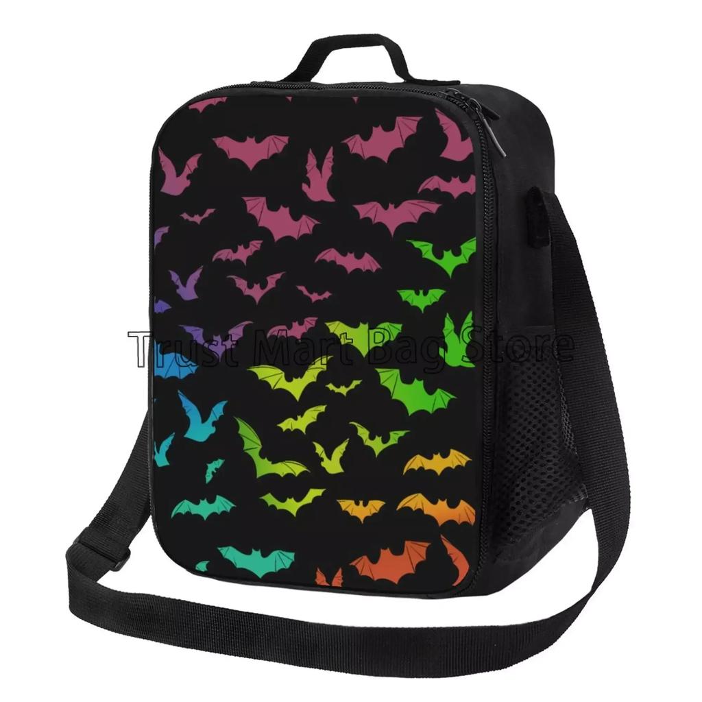 Halloween Bats Goth Insulated Lunch Bag Thermal Meal Tote with Adjustable Strap Reusable Cooler Bento Bag for Travel Work Picnic