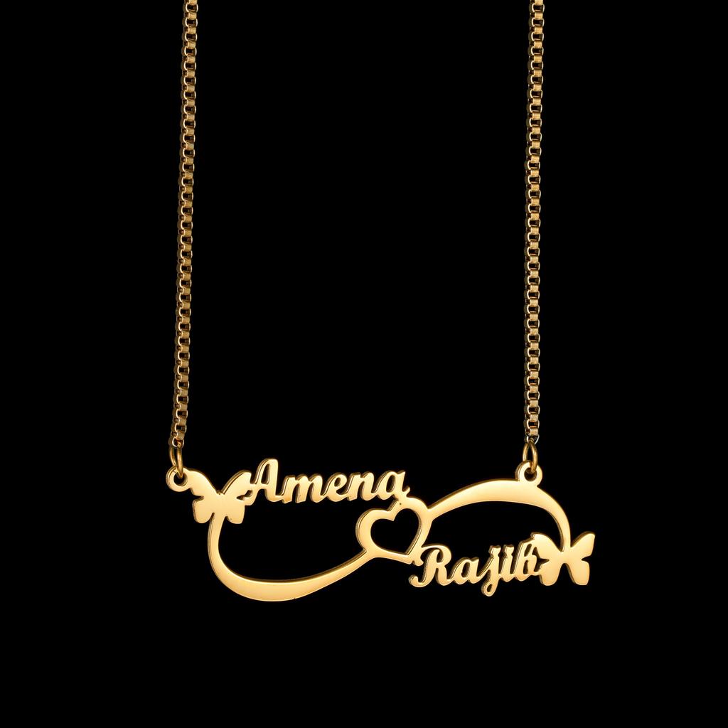 Atoztide Custom 2 Names Necklace for Women Men Personalized Heart Butterfly Choker Chain Stainless Steel Jewelry Birthday Gift