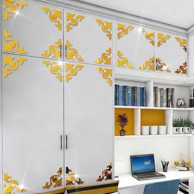 4pcs 3.94inch Furniture Decoration Mirror Sticker 3D Wallsticker Acrylic Self-adhesive Mirror Gold Sliver Sticker Cabinet Corner