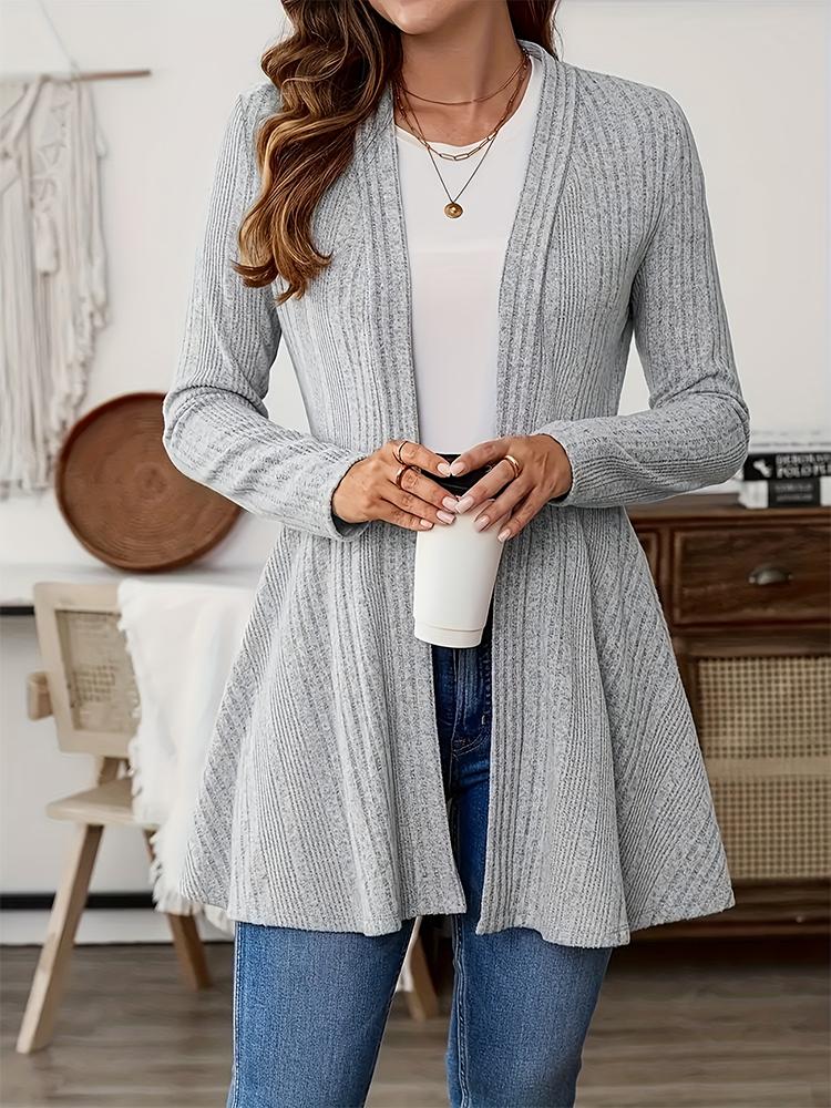 Herbst Winter Neue Mode Einfarbig Gerippte Langarm Damen Strickjacke Jacke Casual Top