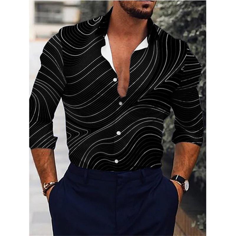 Spring and Autumn New Men's Men's Long Sleeve Shirt Casual Printed Shirt