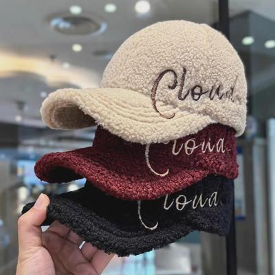 Embroidered Lamb Wool Baseball Hat with Wide Brim and Duckbill Cap for Autumn/Winter