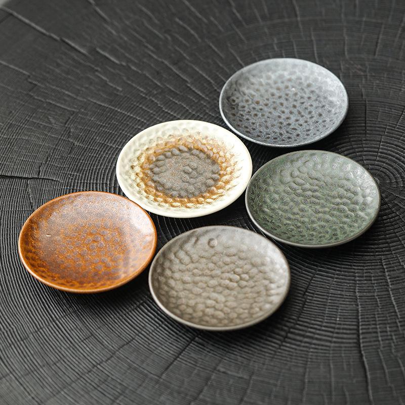 Handmade Jianzhan Coarse Pottery Teacup Set with Hammered Pattern - Retro Ceramic Kung Fu Tea Cup & Coaster