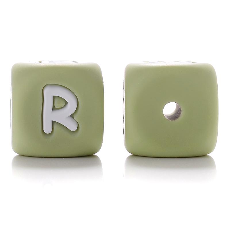 10Pcs 12mm Sage Silicone Alphabet Letter Beads 26 English Letter Baby Name Beads Teething Pacifier Chain Silicone Baby Teether