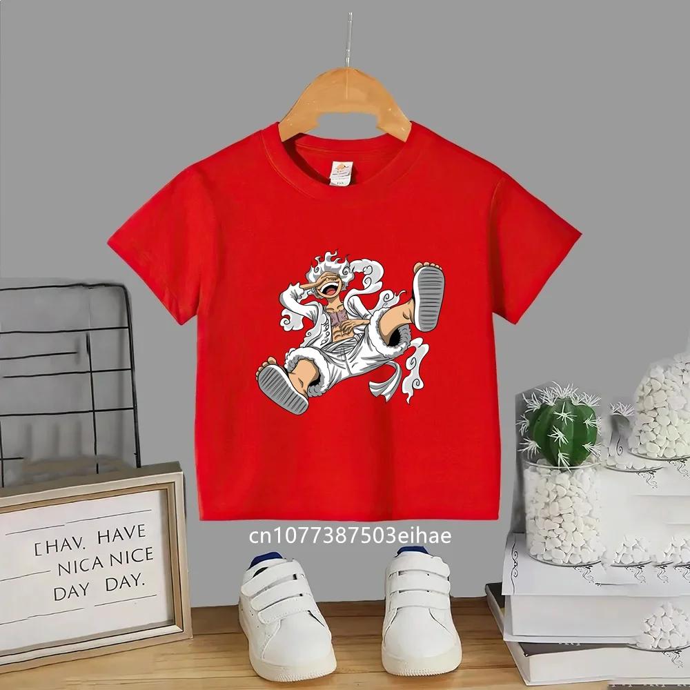 Kids TShirt One Piece Luffy Anime Summer Y2K Clothes Harajuku Women Oversized Short Sleeves Tee Casual Cotton Tops Streetwear