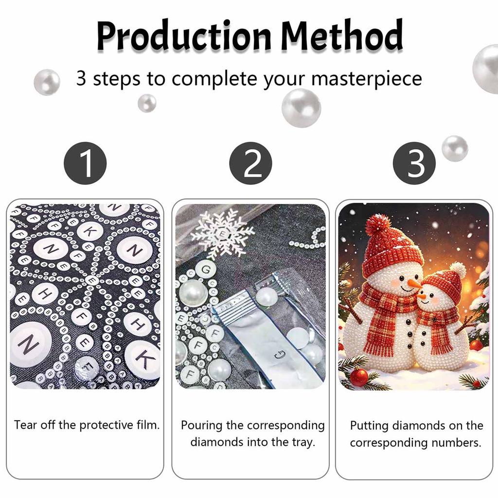 Snowman Pair Pearl Bead Painting Kit Winter Holiday Festive Decor 3D Canvas Art Craft Set for Wall Home Aesthetic Room Decoration Gift