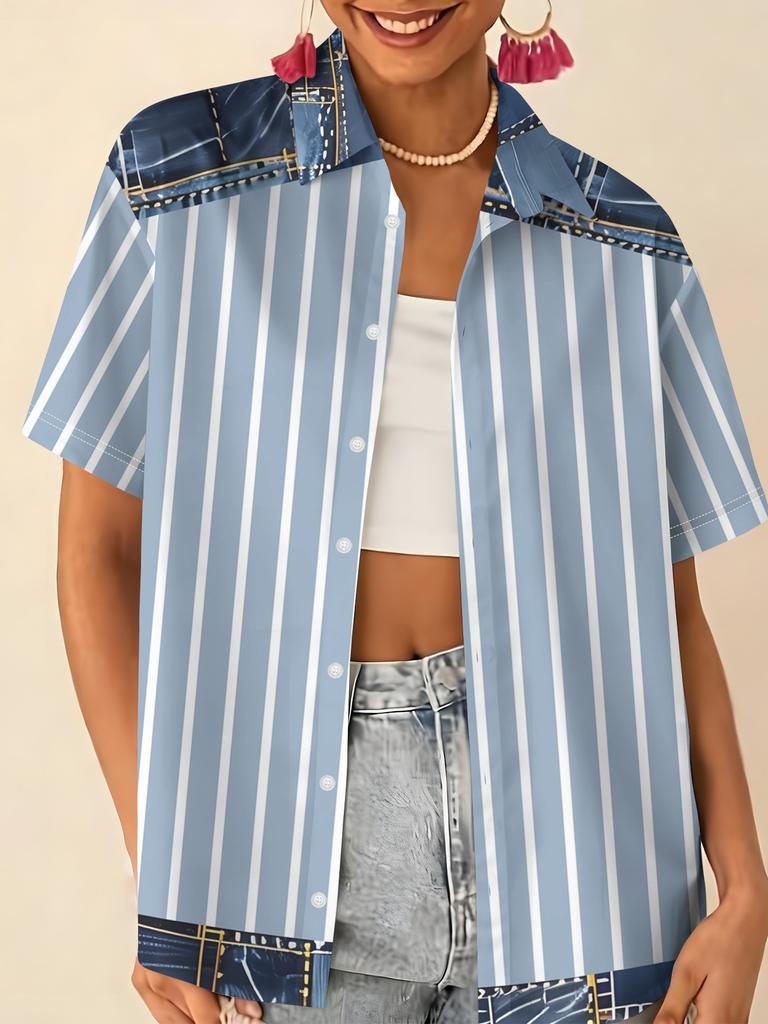Love printed short-sleeved shirt women's summer loose casual lapel shirt retro niche top