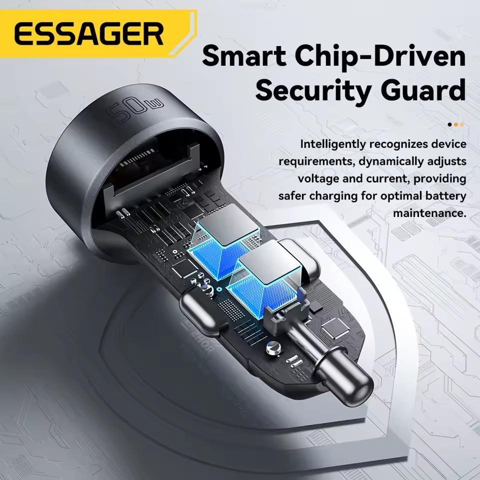 Essager 150W USB C Car Charger 2 in 1 100W Dual Cigarette Lighter Splitter 5 Ports QC 3.0 PD 3.0 Fast Charging For Mobile Phone