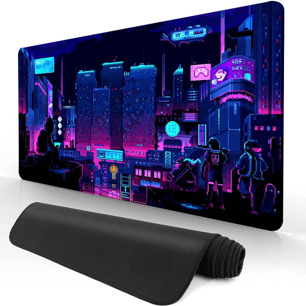 Hot Sell City Neon Pixel Large Mouse Mat Gaming Mousepad Gamer Mousepads Rubber Keyboard Mats Desk Mats XXL Mouse Pads 900X400