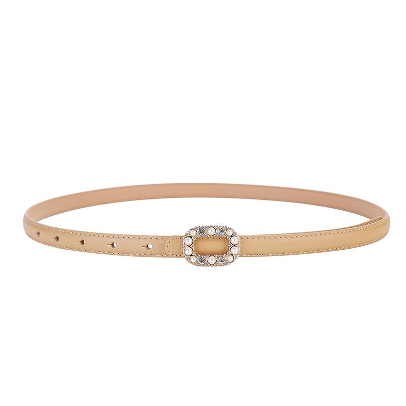 First-layer cowhide women's belt, pearl and rhinestone inlaid genuine leather belt