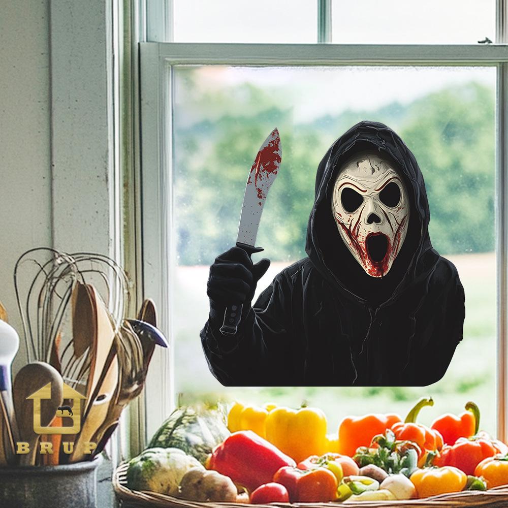 Halloween Horror Mask Male Balcony Glass Window Decoration Anti-static Window Stickers Without Glue