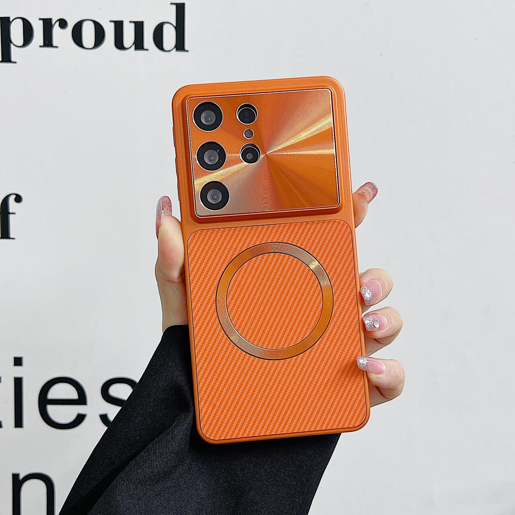 Carbon Fiber Pattern For  Lens Protect Case for Samsung S26 S2 S24 S23 Ultra Hard Magnetic Wireless Charge Cover