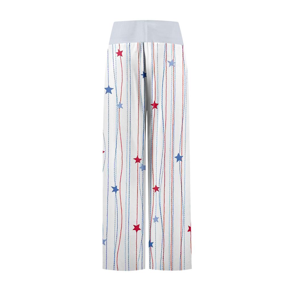 Damen Casual Sporthose mit Retro-Prints, perfekt für den Unabhängigkeitstag, mit Taschen und langer Länge.