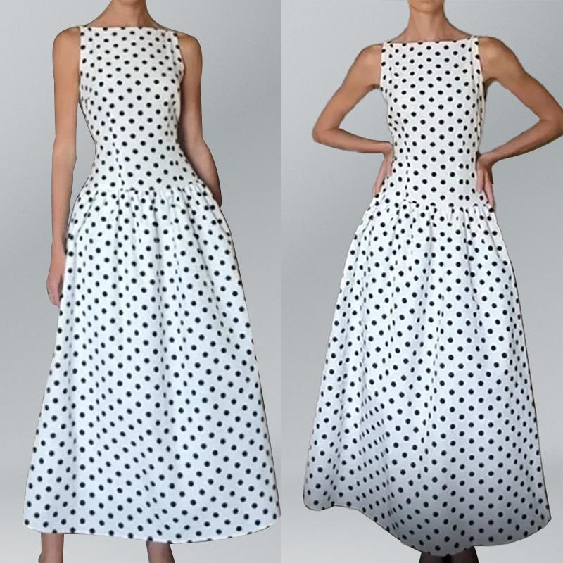 Women's New Fashion Office Printed High Waist Sleeveless Dress