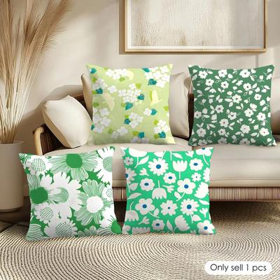 Fresh Green Flowers Cushion Cover Pillowcase Ultra Soft Skin Friendly Fabric Cloud Like Comfort  Concealed Zipper