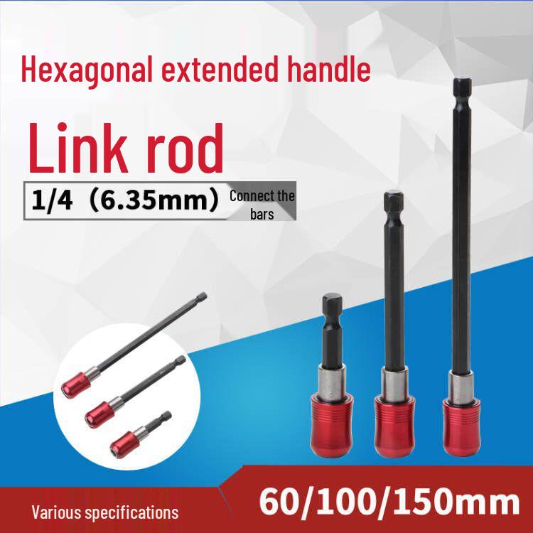 Red & Black Hex Shank Quick Release & Self-Locking Bit Extension Rod (60/100/150mm)